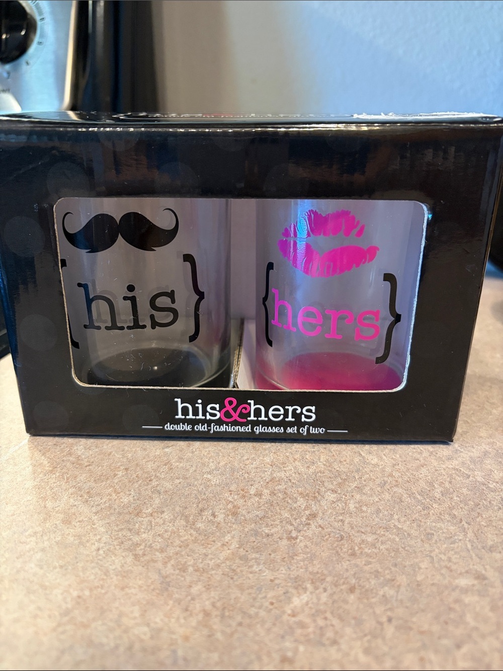 His & Hers Double Old-Fashioned Glasses - Black & Hot Pink